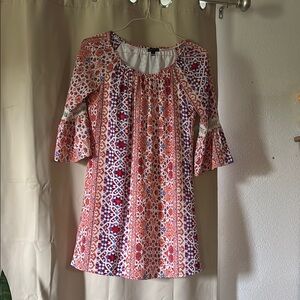 Pink and White Ruffled 3/4 Sleeve Tunic